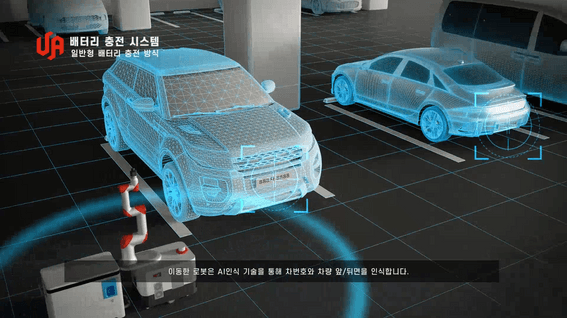 드롭샷매치 포트폴리오 - 전기차 충전 로봇 전시회 설명 홍보 3D 영상 제작