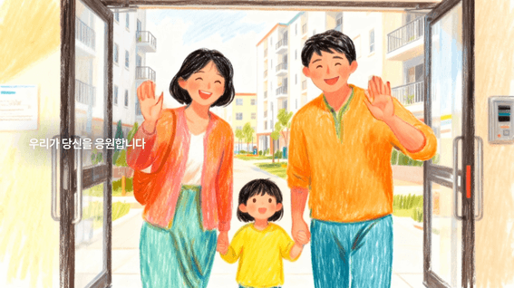 드롭샷매치 포트폴리오 - 따뜻한 집 함께 만드는 꿈 – 국정과제 소개 AI 애니메이션