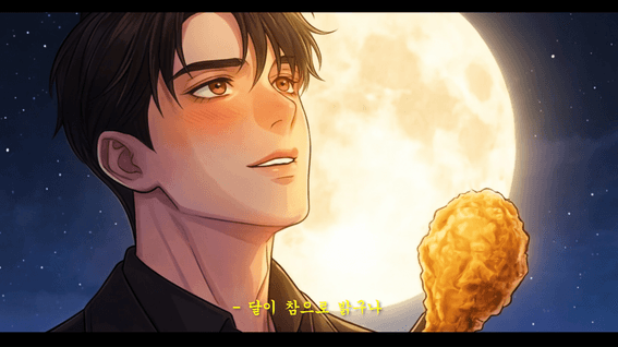 드롭샷매치 포트폴리오 - [크리스피 뱀파이어] 치킨 브랜드 AI 애니메이션 홍보 영상