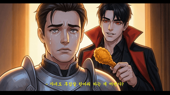 드롭샷매치 포트폴리오 - [크리스피 뱀파이어] 치킨 브랜드 AI 애니메이션 홍보 영상