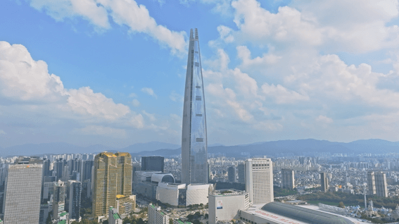 드롭샷매치 포트폴리오 - [드론 촬영] 대한민국 잠실 롯데월드타워 도심 풍경