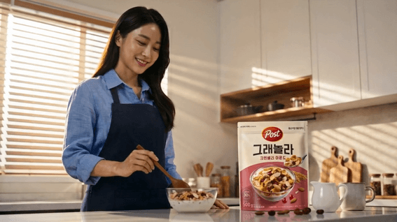 드롭샷매치 포트폴리오 - 포스트 그래놀라 유튜브 광고 영상 AI제작