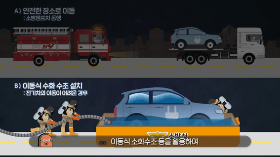 드롭샷매치 포트폴리오 - 국립소방연구원 전기차 화재 대응법 모션그래픽 소개 영상